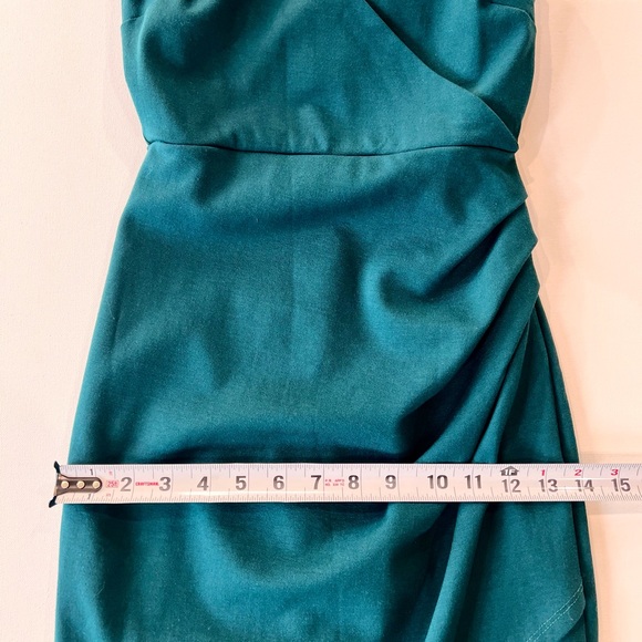Lulu's Fitted Teal Emerald Green Mid Length Dress Straps Side Slit Extra Small - Picture 5 of 13